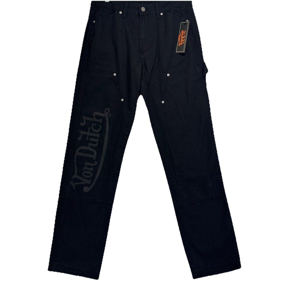 Von Dutch Jeans Mens Sz 30x32 Double Knee Patch Graphic Black Denim -NEW w/ Tag - Picture 2 of 13